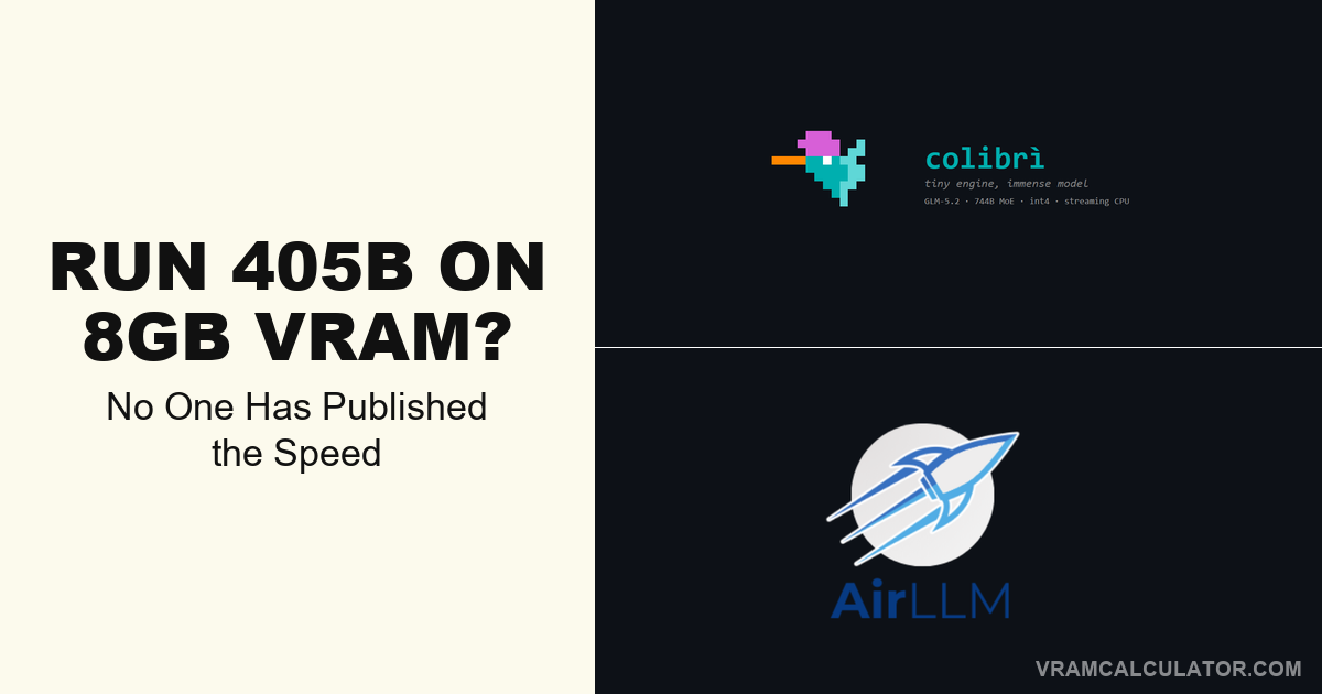 run 405b on 8gb vram airllm speed, how fast is airllm, colibri llm, weight streaming llm, glm-5.2 744b, run llm from disk