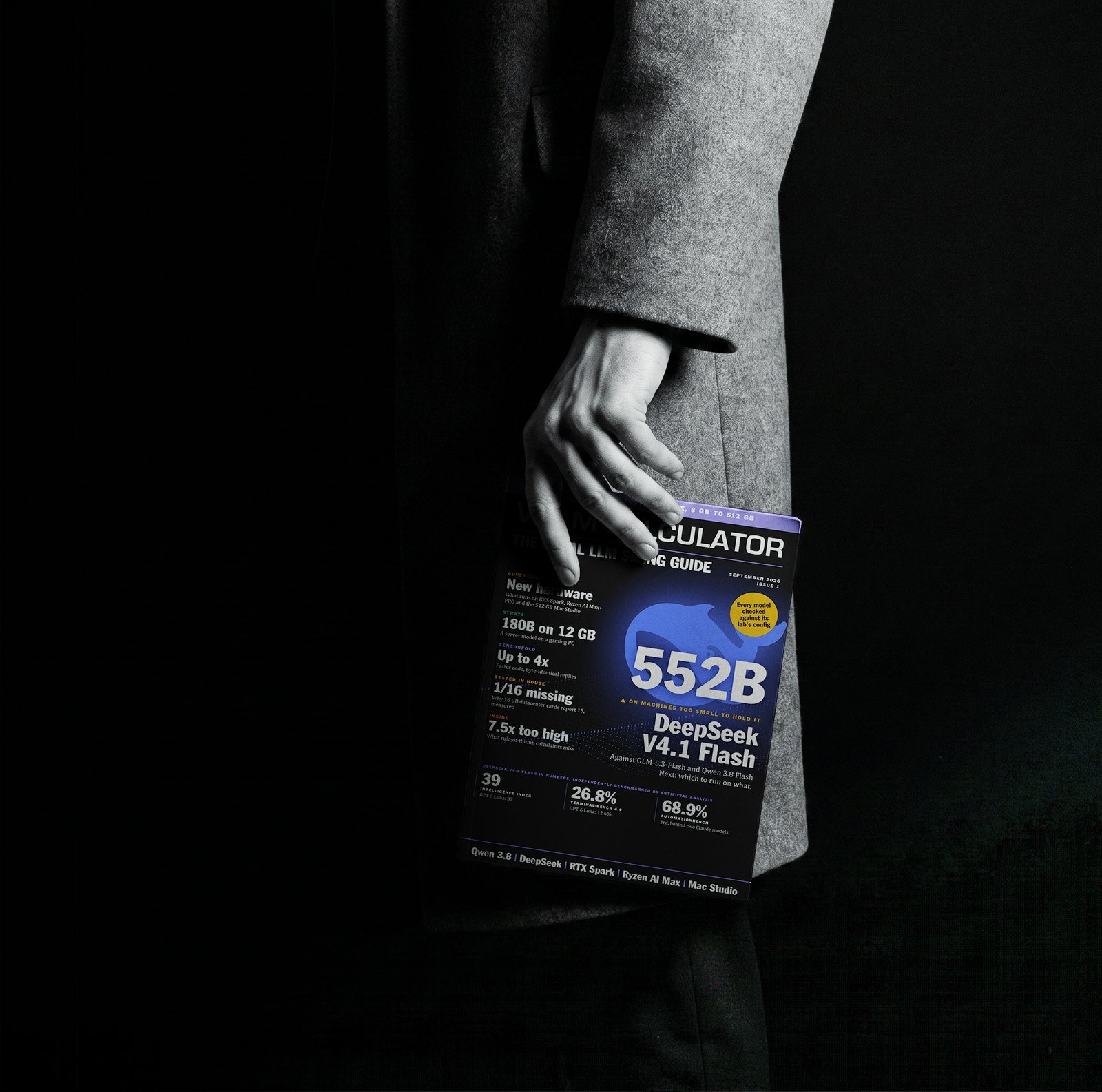 The Local LLM Sizing Guide, Issue 1, held in a hand against a dark background