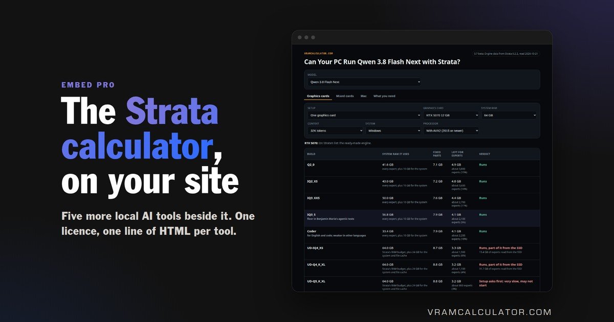 The Strata calculator embed on your own site, with five more local AI tools